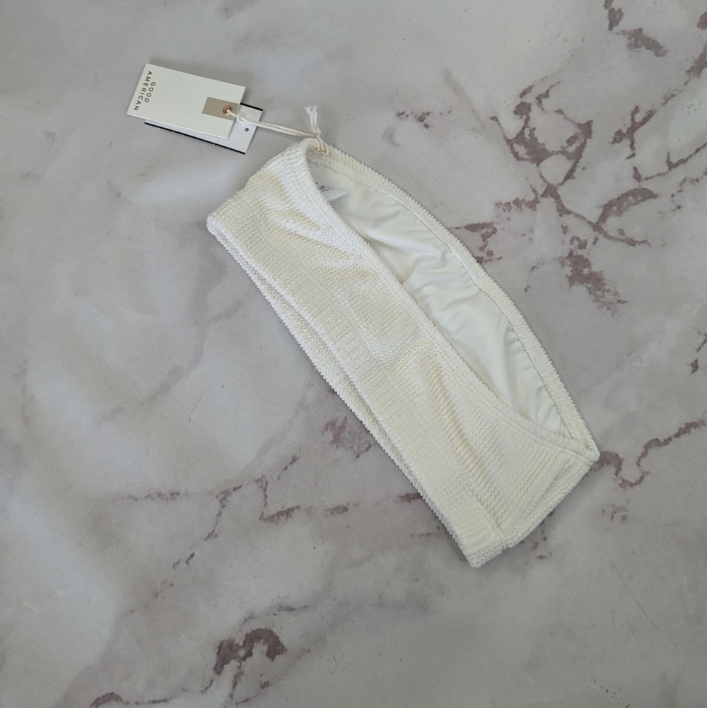 Good American Swim Top Women White Crinkle Band Bandeau Strapless - Picture 11 of 11